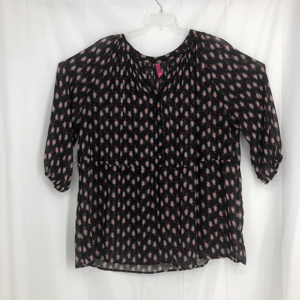 Pure Energy Sheer Bird Print Blouse Size 4